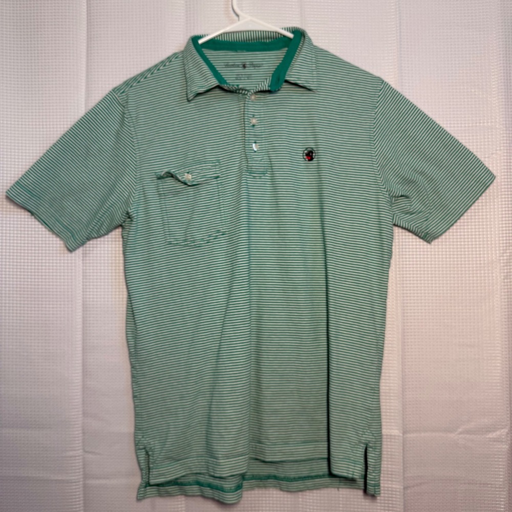 Southern Proper Mens Green Stripe Polo Shirt Short Sleeve Collared Golf Casual